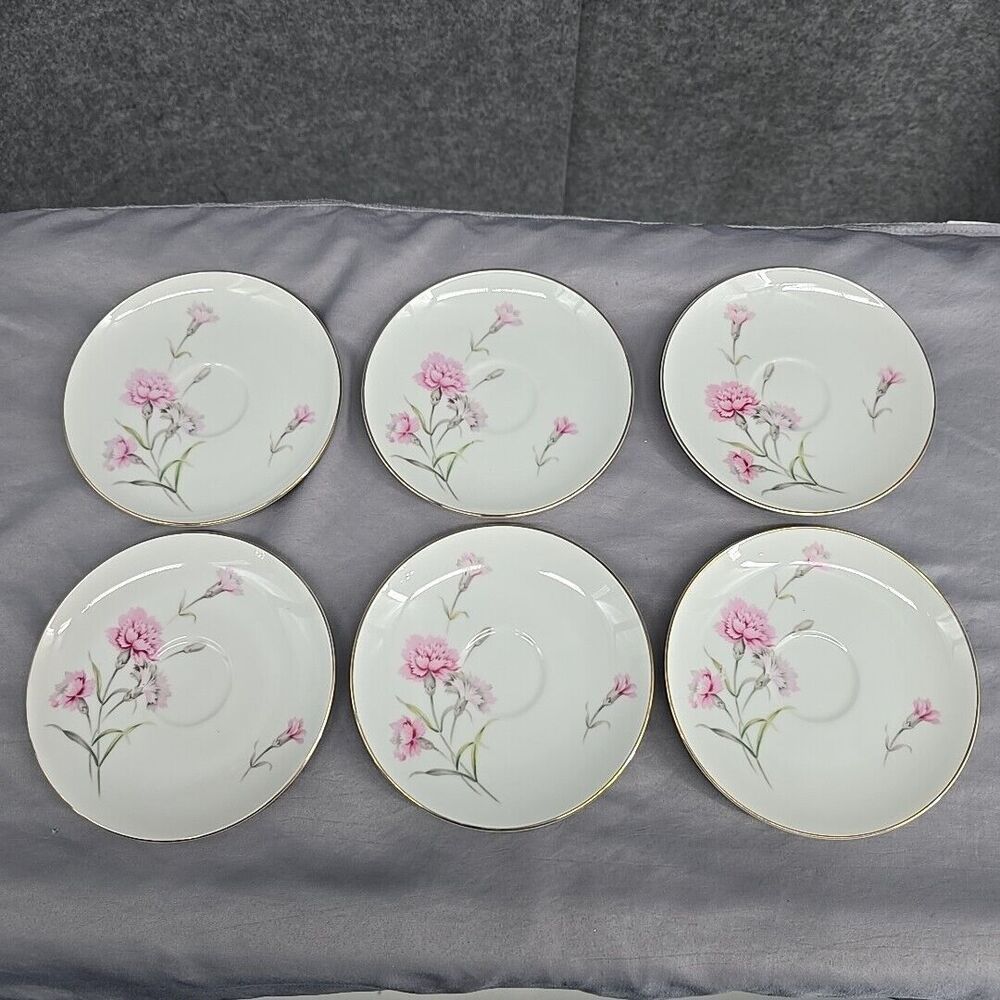 Royal Court Pink Carnation Saucers 6" Gold‎ Trim Japan Replacement Set of 6